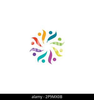 Logo umano, icona di mutuo soccorso, logotipo astratto di persone insieme. Simbolo di sostegno e speranza della gente Illustrazione Vettoriale