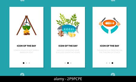 Cottura pesce piatto icona set Illustrazione Vettoriale