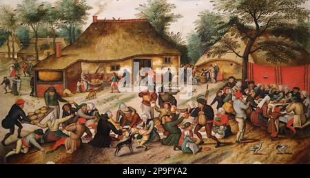 Die Bauernhochzeit (il matrimonio contadino) del pittore fiammingo Pieter Breughel II al Wallraf-Richartz Museum, Colonia, Germania Foto Stock