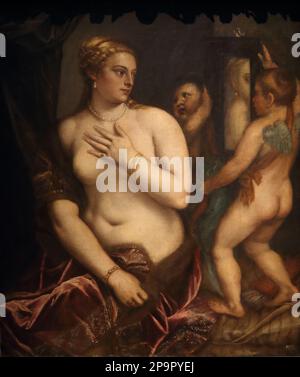 Venus vor dem Spiegel (Venere allo specchio) del pittore italiano rinascimentale Tiziano (Tiziano Vecellio) al Museo Wallraf-Richartz di Colonia, Germania Foto Stock