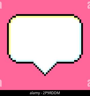 Speech bubble pixel art bianco casella di testo nero contorno isolato su sfondo rosa, giochi per computer grafica vettoriale illustrazione Illustrazione Vettoriale