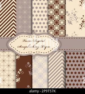 10 diversi pattern senza giunture vettoriali tiling . Colore beige e marrone. Per la stampa su tessuto e carta è possibile utilizzare una texture senza fine. Forma delle linee Illustrazione Vettoriale