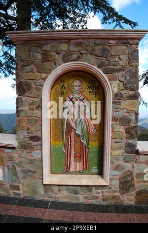 La via icona alla cappella presso la tomba di Mons. Makarios III, Monte Throni, Cipro Foto Stock