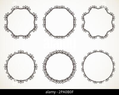 Set vettoriale a cornice tonda calligrafica ornamentale Illustrazione Vettoriale