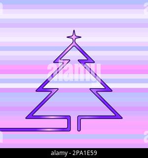 Albero di natale al neon composto da una linea continua su sfondo multicolore a righe, illustrazione vettoriale Illustrazione Vettoriale