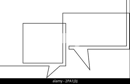 Una linea di disegno di due bolle vocali, illustrazione lineare minimalistica vettoriale in bianco e nero fatta di linea continua Illustrazione Vettoriale