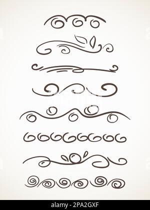 Set di bordi decorativi disegnati a mano Illustrazione Vettoriale