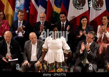 Non esclusiva: 10 marzo 2023, Città del Messico, Messico: Il ministro degli Esteri Marcelo Ebrard e il vicepresidente colombiano Francia Marquez alla chiusura del Foto Stock