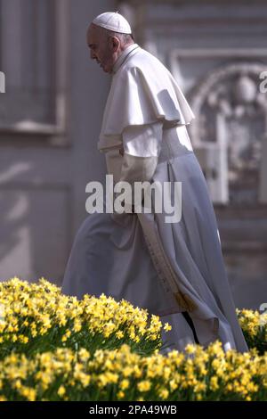 Città del Vaticano, Vaticano, 24 aprile 2019. Papa Francesco durante la sua udienza generale settimanale a San Piazza Pietro Foto Stock