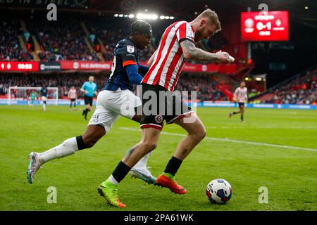 Sheffield, Regno Unito. 11th Mar, 2023. Oliver McBurnie #9 di Sheffield United e AmariÕi Bell #29 di Luton Town durante la partita del campionato Sky Bet di Sheffield United contro Luton Town a Bramall Lane, Sheffield, Regno Unito, 11th marzo 2023 (Foto di ben Early/News Images) a Sheffield, Regno Unito il 3/11/2023. (Foto di ben Early/News Images/Sipa USA) Credit: Sipa USA/Alamy Live News Foto Stock