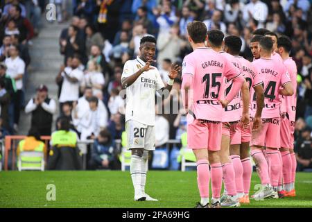 MADRID, SPAGNA - 11 MARZO: La partita della Liga tra il Real Madrid CF e il RCD Espanyol de Barcelona allo stadio Santiago Bernabéu, il 11 marzo 2023 a Madrid, Spagna. (Foto di Sara Aribó/PxImages) Foto Stock