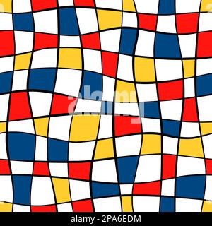 Motivo senza cuciture Bauhaus. Ripetizione della forma mondriana. Cubismo di colore giallo, blu e rosso. Ripetizione del patern geometrico per le stampe di progetto. Ripetere l'abstract Illustrazione Vettoriale