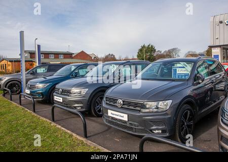 2018 Grey VW Volkswagen Tiguan se Navigation TSI, BMT 150 ACT 2WD Bluemotion Start/Stop, SUV benzina 1395 cc prezzo di seconda mano VW Volkswagen Cars, per la vendita a Corkhills, Southport, UK Foto Stock