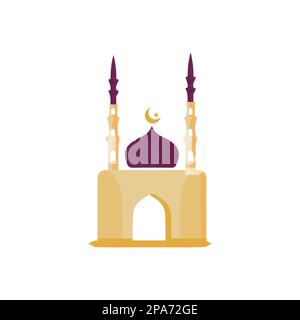 Moschea musulmana isolata facciata piatta su sfondo bianco. Piatto con oggetto di architettura ombre. Disegno vettoriale dei cartoni animati. Bella icona musulmana tempio malato Illustrazione Vettoriale