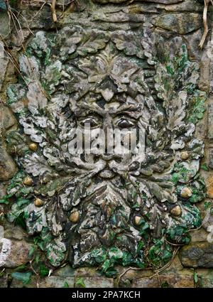 Rilievo uomo verde su un muro in galles Regno Unito Foto Stock