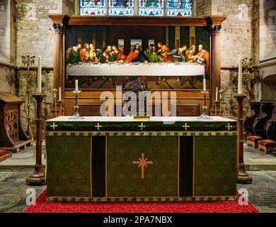 Copia dell'ultima cena di Leonardo da Vinci dietro l'altare di San Michele e della chiesa parrocchiale di tutti gli Angeli a Ledbury Herefordshire, Regno Unito Foto Stock