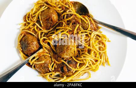 Spaghetti e polpette di carne Foto Stock