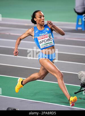 Larissa Iapichino, Italia, gareggia nella finale femminile di salto lungo ai Campionati europei di atletica indoor della Ataköy Athletics Arena di Istanb Foto Stock