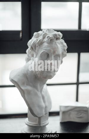 Oggetti d'arte per la mostra di pittura classica e contemporanea scultura retrò e ceramica. Illustrazioni a mano statue in gesso busto e sh astratto Foto Stock