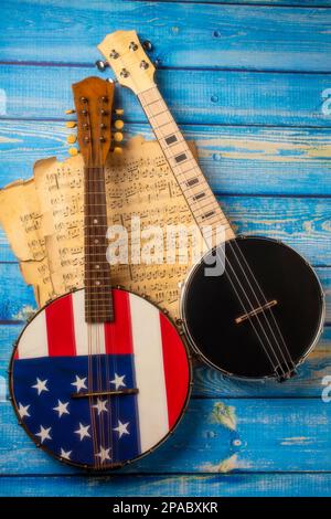 Banjo americano con Banjo nero Foto Stock