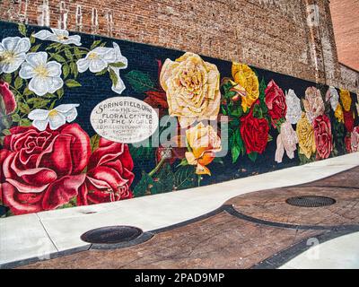 Murale del Floran Center nel centro di Springfield, Ohio, USA Foto Stock