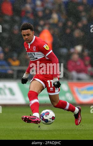 Swansea, Regno Unito. 11th Mar, 2023. Aaron Ramsey di Middlesbrough in azione. Incontro del campionato EFL Skybet, Swansea City / Middlesbrough al Swansea.com° stadio di Swansea, Galles, sabato 11th marzo 2023. Questa immagine può essere utilizzata solo per scopi editoriali. Solo per uso editoriale, licenza richiesta per uso commerciale. Non è utilizzabile nelle scommesse, nei giochi o nelle pubblicazioni di un singolo club/campionato/giocatore. pic by Credit: Andrew Orchard sport fotografia / Alamy Live News Foto Stock