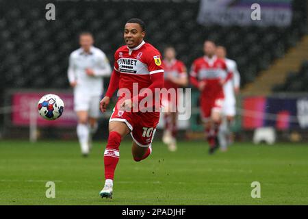 Swansea, Regno Unito. 11th Mar, 2023. Cameron Archer di Middlesbrough in azione. Incontro del campionato EFL Skybet, Swansea City / Middlesbrough al Swansea.com° stadio di Swansea, Galles, sabato 11th marzo 2023. Questa immagine può essere utilizzata solo per scopi editoriali. Solo per uso editoriale, licenza richiesta per uso commerciale. Non è utilizzabile nelle scommesse, nei giochi o nelle pubblicazioni di un singolo club/campionato/giocatore. pic by Credit: Andrew Orchard sport fotografia / Alamy Live News Foto Stock