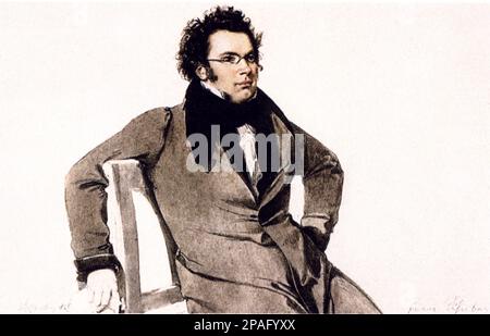 Il celebre compositore austriaco FRANZ SCHUBERT ( 1797 - 1828 ). Ritratto in acquerello di W.A. Rieder ( 1825 ) - MUSICA CLASSICA - CLASSICA - COMPOSITORE - MUSICA - ritratto - acquarello - occhiali da vista - obiettivo ---- ARCHIVIO GBB Foto Stock