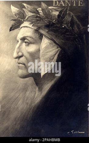 1920 ca , ITALIA : il poeta italiano DANTE ALIGHIERI ( 1265 – 1321 ) autore della DIVINA COMMEDIA . Opera del pittore e illustratore italiano FABIO FABBI ( 1861 - 1946 ).- SCRITTORE - LETTERATURA - LETTERATURA - letterato - POETA - POESIA - POESIA - profilo - corona di alloro - laurum - ritratto - ritratto - ARTE - ARTE --- Archivio GBB Foto Stock