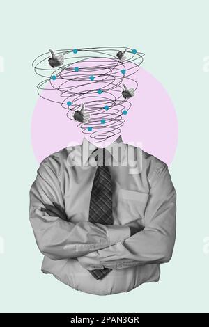 Collage d'arte moderna. Silhouette di un uomo d'affari in un abito elegante con un diagramma digitale del cervello, Modern Science. Intelligenza artificiale, il concetto o Foto Stock