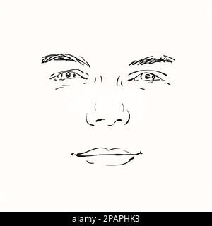 Faccia di uomo felice disegnata a mano isolata, disegno vettoriale linea illustrazione Illustrazione Vettoriale