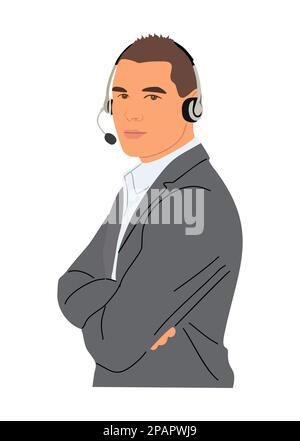 Vettore agente hotline del call center isolato in bianco Illustrazione Vettoriale