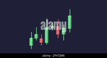 Borsa 3D grafico. Rappresentazione del diagramma del bastone della candela. Investimento finanziario e strategia aziendale di successo. Illustrazione vettoriale Illustrazione Vettoriale