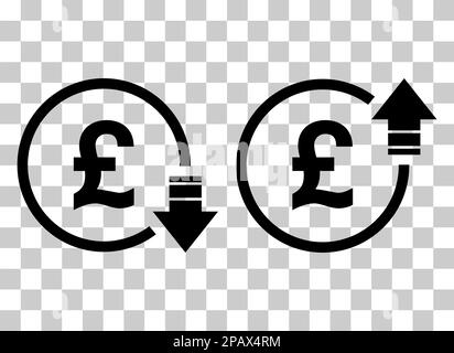 Set di simbolo di costo icona aumento e diminuzione cancelletto. Simbolo del vettore monetario isolato sullo sfondo . Illustrazione Vettoriale