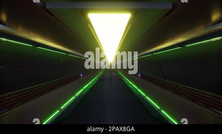 Futuristico corridoio neon su un rendering 3D astronave Foto Stock