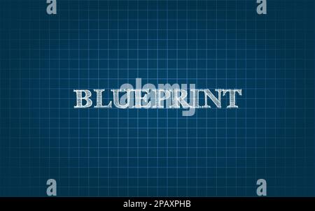 Sfondo BluePrint. Sfondo blu scuro con linee per la pianificazione tecnica. Ingegneria, concetto di invenzione dell'architettura. Griglia di disegno fatta di cubi Illustrazione Vettoriale