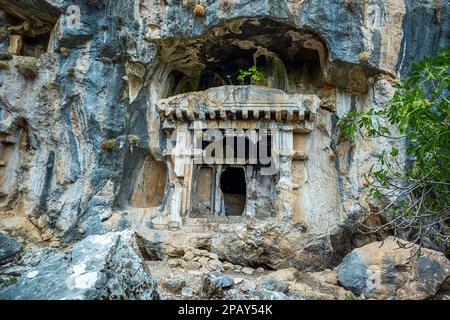 Tombe rupestri di Pinara antica città a Lycia, Antalya, Turchia Foto Stock