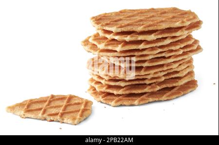 deliziosi waffle isolati su sfondo bianco, biscotti appena sfornati, spuntini e deliziosi wafer Foto Stock