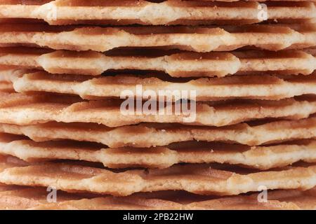 vista ravvicinata dei waffle impilati, estratto di biscotti croccanti snack in cornice completa, dolce e deliziosa consistenza di fondo dei wafer food Foto Stock