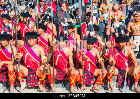 Performers gathered at the Hornbill Festival, Kohima, Nagaland, India, Asia Stock Photo