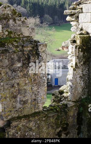 Rovine e terreni del vecchio Castello di Wardour: Vista dall'alto Foto Stock