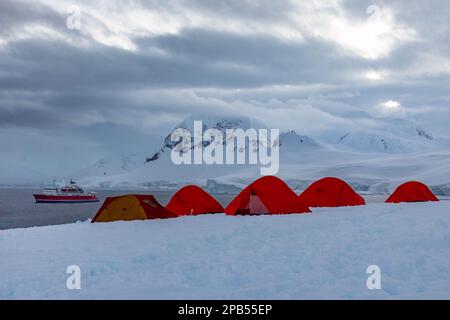 Camping in Antartide in una spedizione a Portal Point Foto Stock
