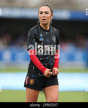 Kington Upon Thames, Regno Unito. 12th Mar, 2023. Katie Zelem del Manchester United si scalda prima della partita della fa Women's Super League a Kingsmeadow, Kinton upon Thames. Il credito dell'immagine dovrebbe essere: Kieran Cleeves/Sportimage Credit: Sportimage/Alamy Live News Foto Stock