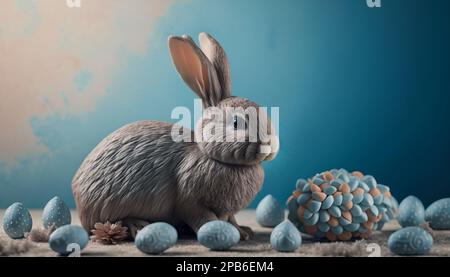 Coniglietto di Pasqua, spruzzi d'acqua, azzurro Foto Stock