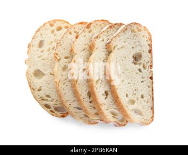 Fette di pane di acqua salata su sfondo bianco, vista dall'alto Foto Stock