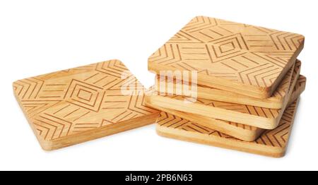 Eleganti montagne russe in legno su sfondo bianco Foto Stock