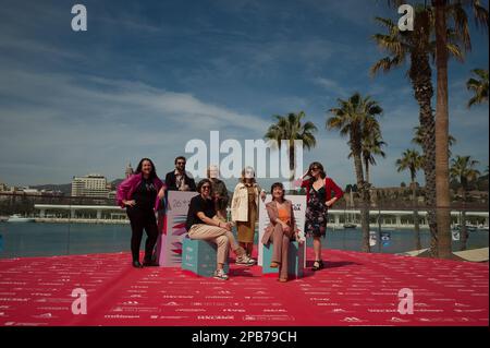 Malaga, Spagna. 12th Mar, 2023. I membri del cast del film 'Los buenos modales' posano in una fotocellula al Walk Muelle uno. L'edizione 26th del Malaga Film Festival presenta le migliori proiezioni cinematografiche spagnole in concorso dal 10th al 19th marzo. Il Malaga Spanish Film Festival si è affermato come uno dei maggiori eventi del cinema spagnolo e promotore della cultura cinematografica in Spagna e in America Latina. Credit: SOPA Images Limited/Alamy Live News Foto Stock