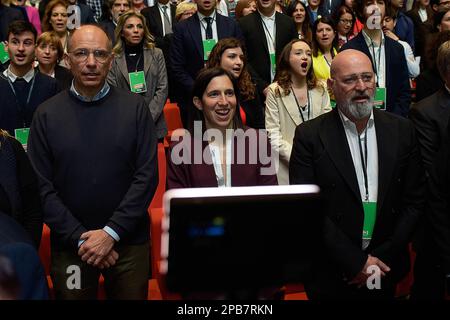 Roma, Italia. 12th Mar, 2023. Enrico letta (L), Elly Schlein (C) e Stefano Bonaccini (R) durante l'Assemblea Nazionale del Partito democratico (PD), a Roma. (Foto di Vincenzo Nuzzolese/SOPA Images/Sipa USA) Credit: Sipa USA/Alamy Live News Foto Stock