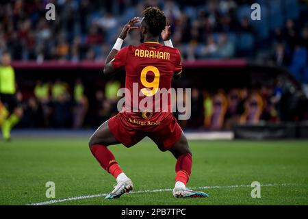 Roma, Italia. 12th Mar, 2023. Tammy Abraham of AS Roma reagisce durante la Serie A Football match tra AS Roma e US Sassuolo allo stadio Olimpico di Roma (Italia), 12th marzo 2023. Foto Andrea Staccioli/Insidefoto Credit: Insidefoto di andrea staccioli/Alamy Live News Foto Stock