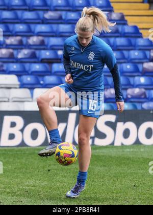 Birmingham, Regno Unito. 12th Mar, 2023. Birmingham, Inghilterra, 12th 2023 marzo: Gemma Lawley (15 Birmingham) si riscalda durante la partita di football del campionato delle donne fa tra Birmingham City e Charlton Athletic a St Andrews a Birmingham, Inghilterra (Natalie Mincher/SPP) Credit: SPP Sport Press Photo. /Alamy Live News Foto Stock